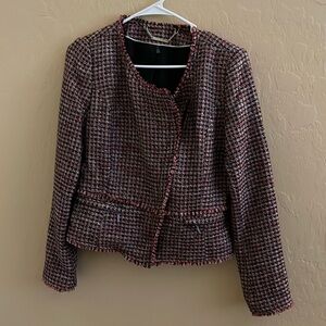 White House Black Market Women’s Red & Purple Tweed Moto Jacket Blazer Size 4